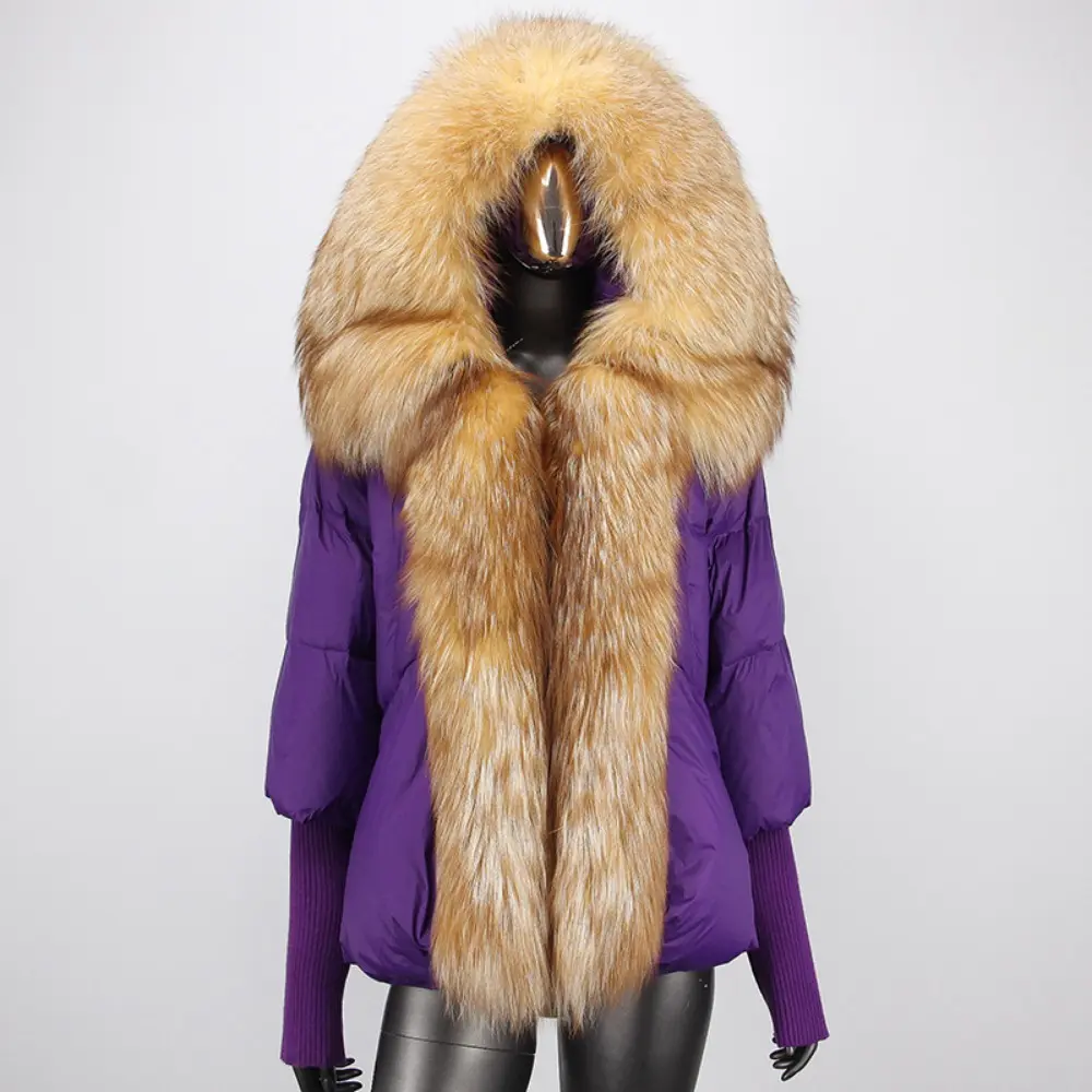 Down Jacket Women Warm Hooded Natural Thick Outerwear Winter Loose Oversize Duck Down Coat Streetwear Real Fox Fur Coat Woman