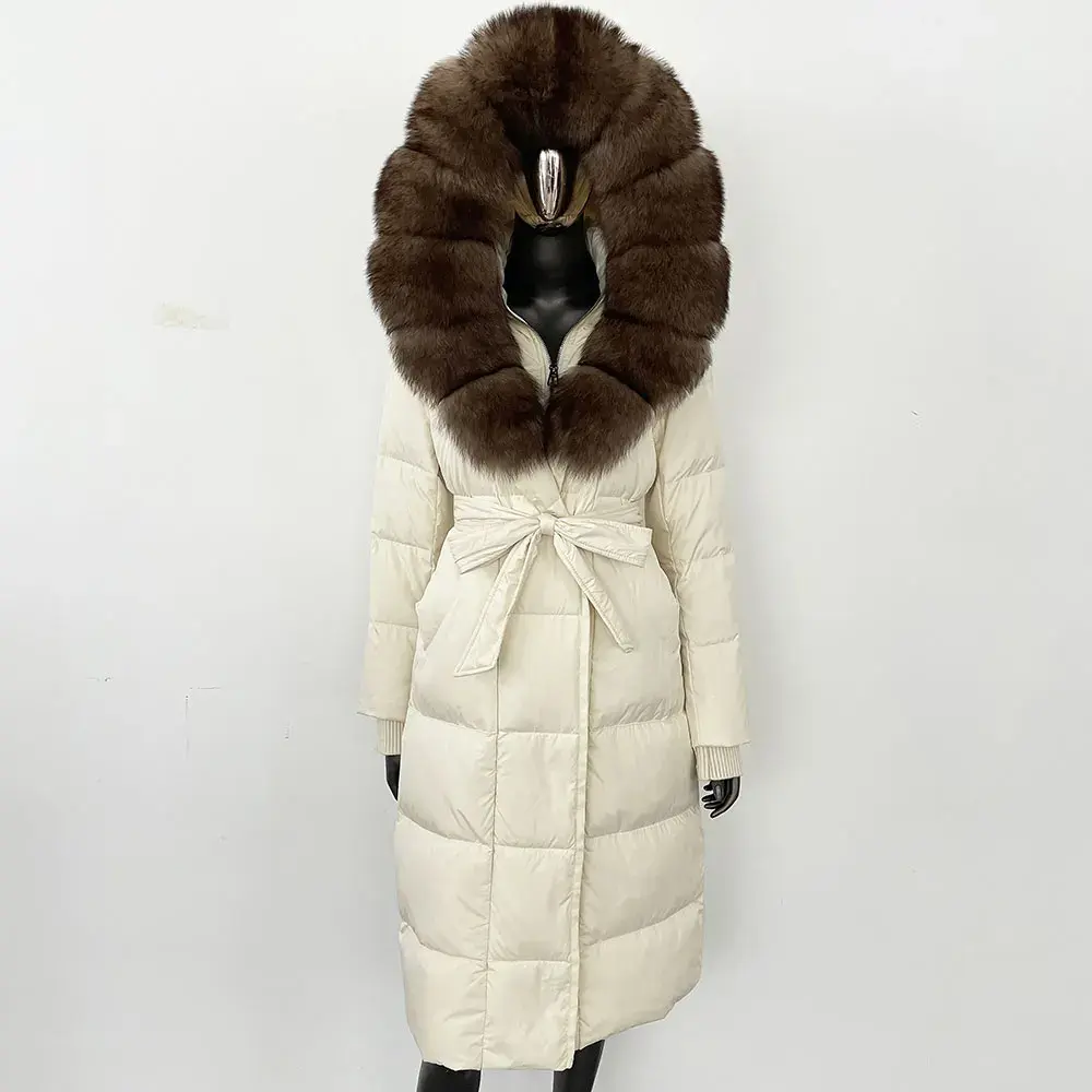 2024 New Winter Warm White Goose Down Jacket Women Long Hooded Puffer Jacket Women Real Fox Fur Coat Female Natural Fur Coat