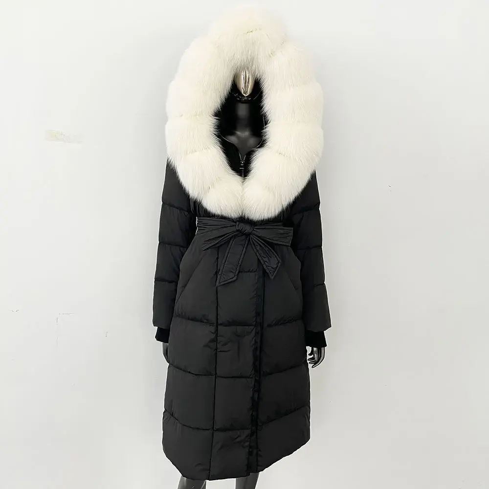 2024 New Winter Warm White Goose Down Jacket Women Long Hooded Puffer Jacket Women Real Fox Fur Coat Female Natural Fur Coat