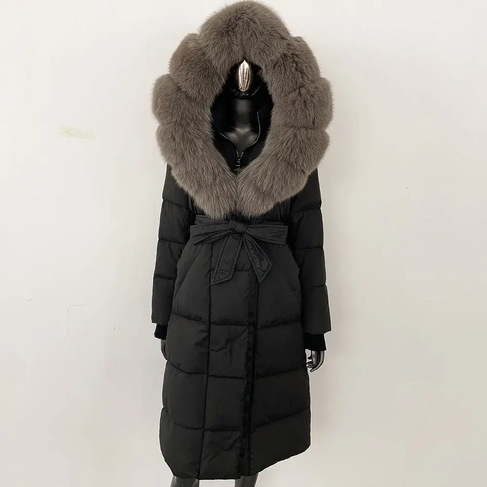 2024 New Winter Warm White Goose Down Jacket Women Long Hooded Puffer Jacket Women Real Fox Fur Coat Female Natural Fur Coat