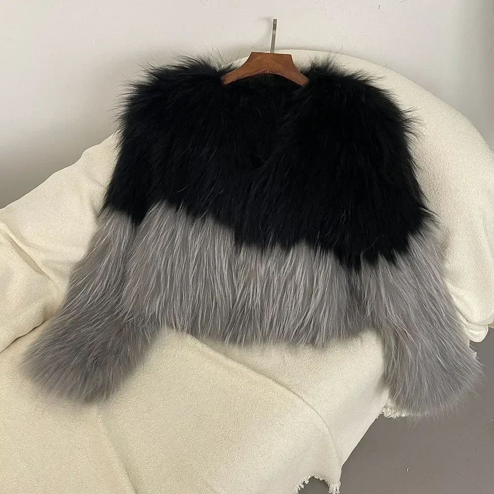 2024 Autumn Winter New Natural Raccoon Fur Jacket Double-sided Fashion Thickened Woven Fur Women Warm Fur Jacket Daily Commuting