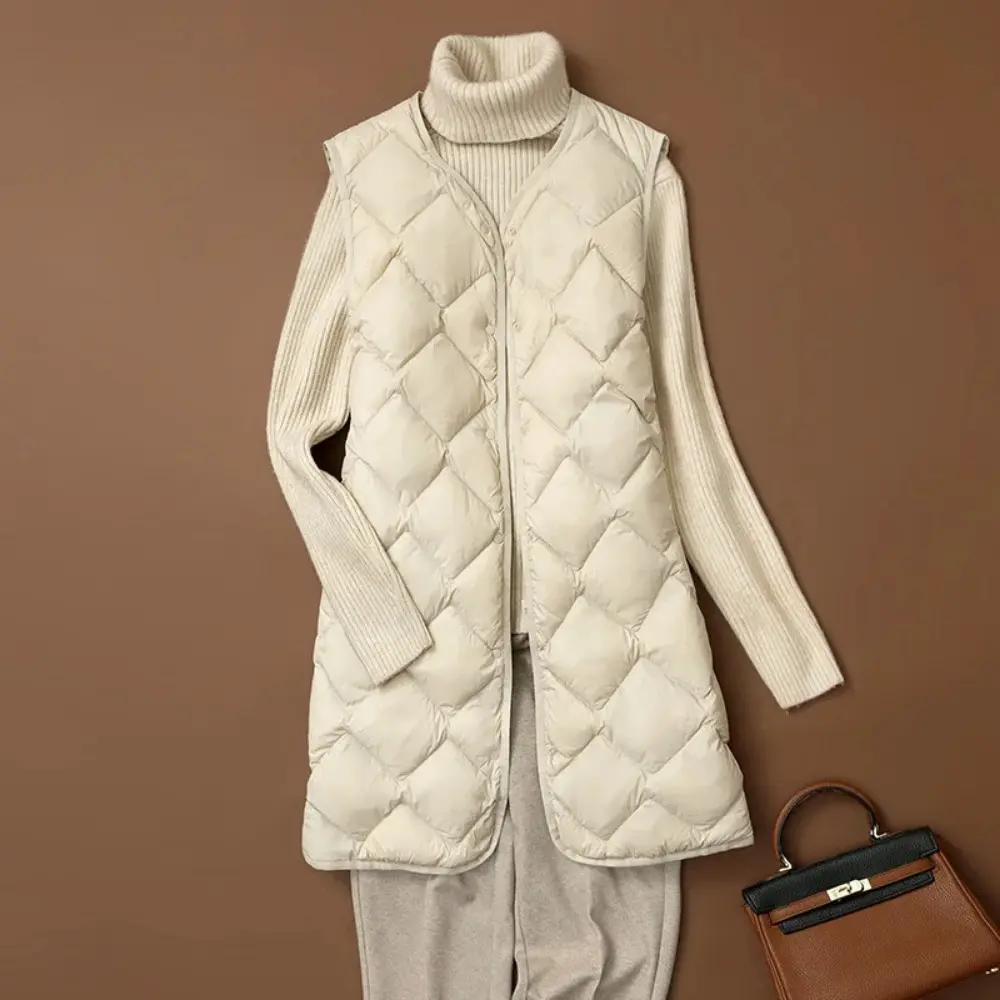Down Jacket for Women 2024 New American Fashion Autumn Winter Sleeveless Parkas Casual Vintage Single Breasted Solid Coats