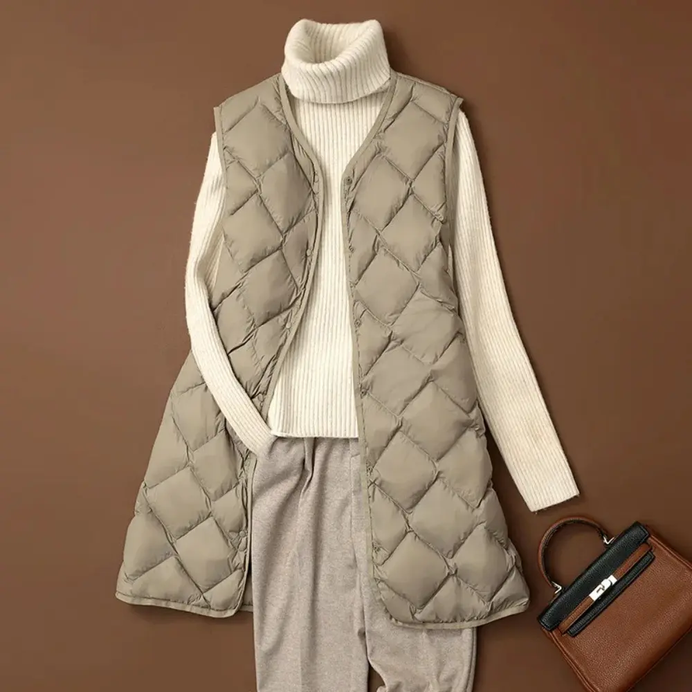 Down Jacket for Women 2024 New American Fashion Autumn Winter Sleeveless Parkas Casual Vintage Single Breasted Solid Coats