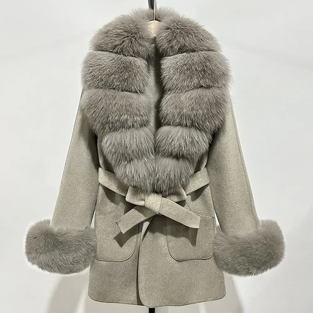 Wool Blend Coat Natural Fur Collar Overcoat Female Wool Coat Women Autumn Winter Clothes Real Fox Fur Cuffs Woolen Jacket