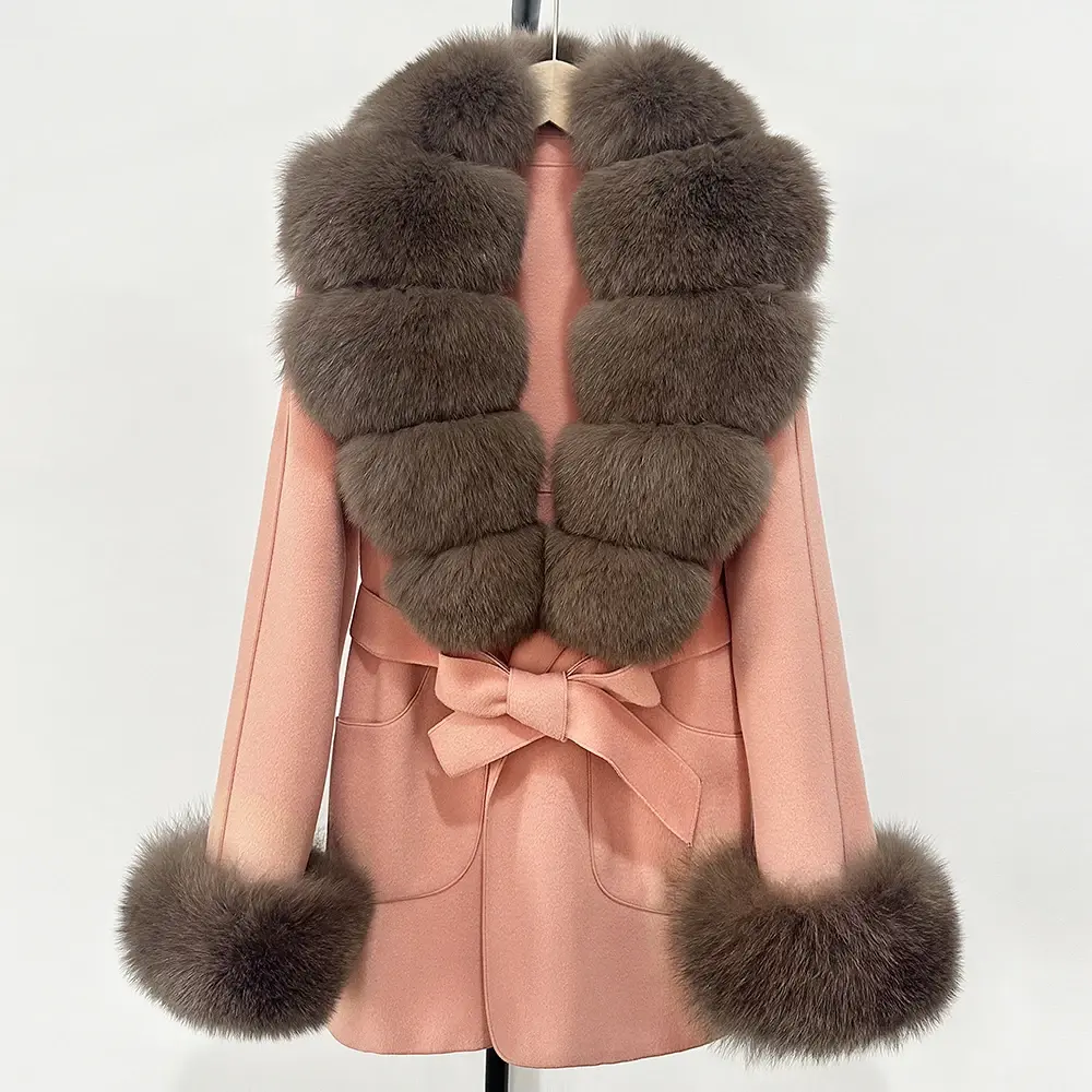 Wool Blend Coat Natural Fur Collar Overcoat Female Wool Coat Women Autumn Winter Clothes Real Fox Fur Cuffs Woolen Jacket
