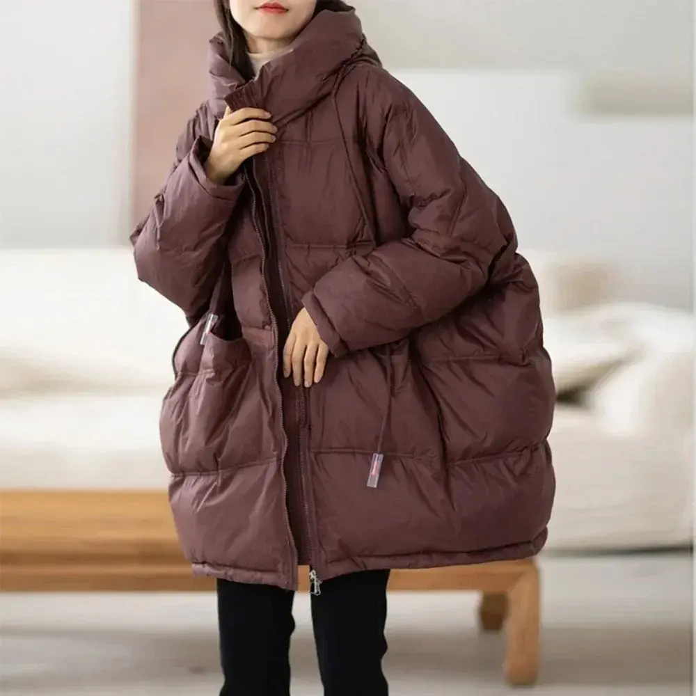Down Jacket Women 2024 New Winter White Duck Down Jacket Casual Loose Over Size Warm Parka Female Drawstring Hooded Puffer Coat