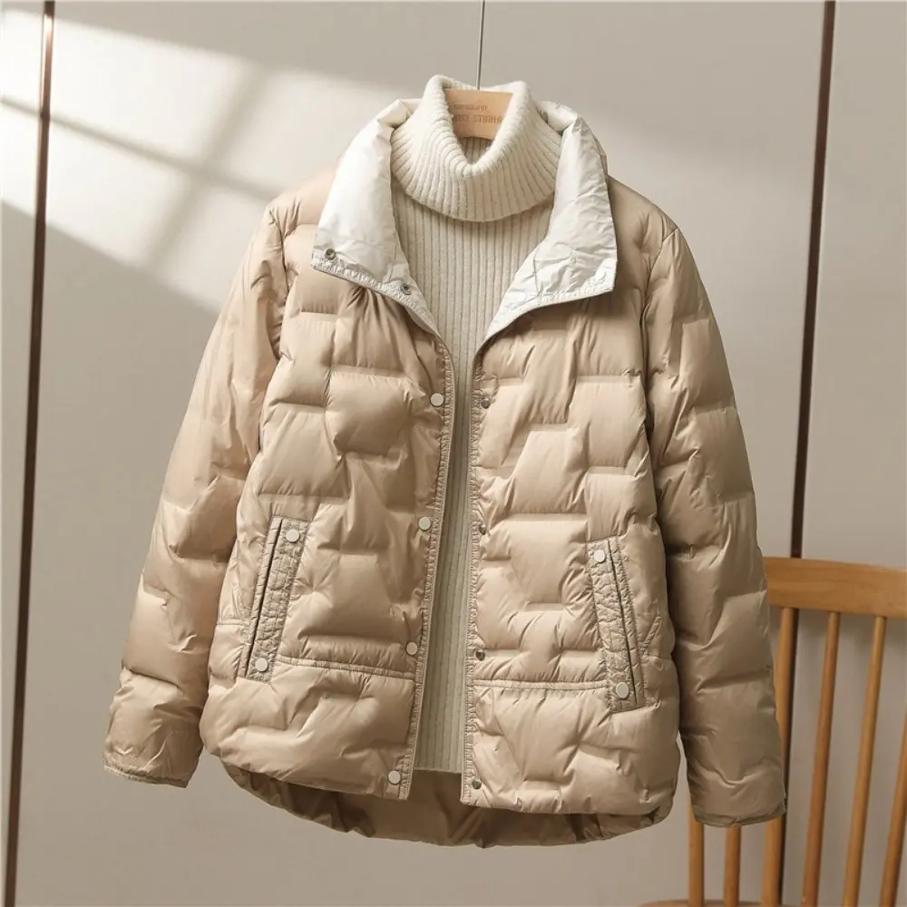 Autumn Winter Women White Duck Down Coat Casual Lapel Single Breasted Jacket Fashion Light Puffer Parka Outwear
