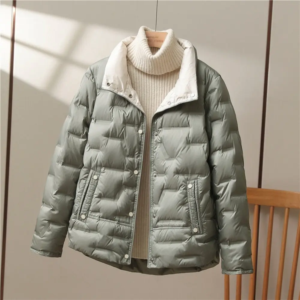 Autumn Winter Women White Duck Down Coat Casual Lapel Single Breasted Jacket Fashion Light Puffer Parka Outwear