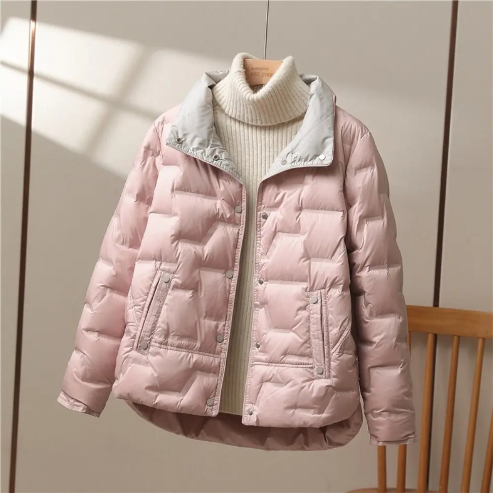 Autumn Winter Women White Duck Down Coat Casual Lapel Single Breasted Jacket Fashion Light Puffer Parka Outwear