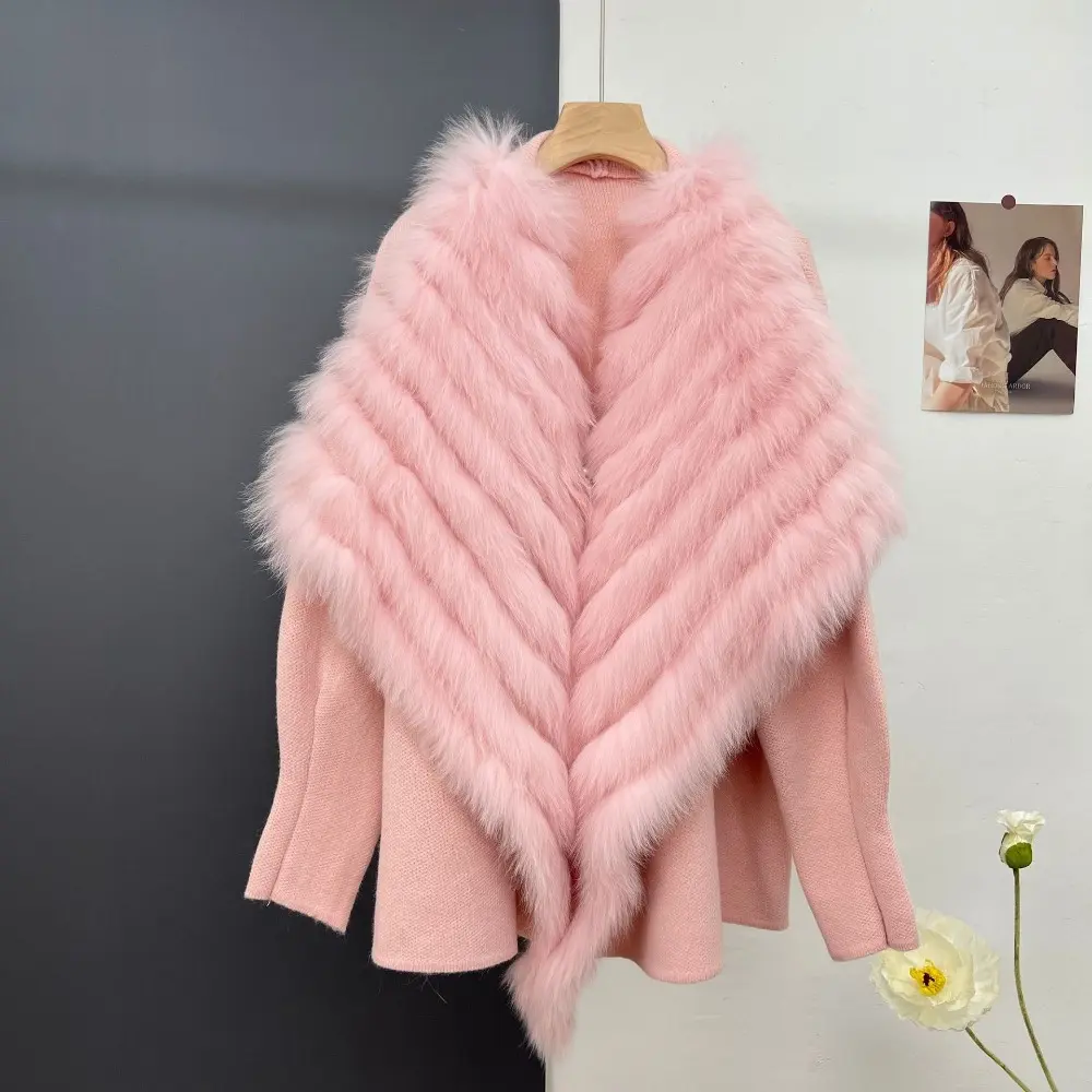 2024 Autumn Winter New Fashion Style Fox Fur Sweater Mid-length Knitting Coat Feamel Cardigan Sweater Jacket Women's Sweater