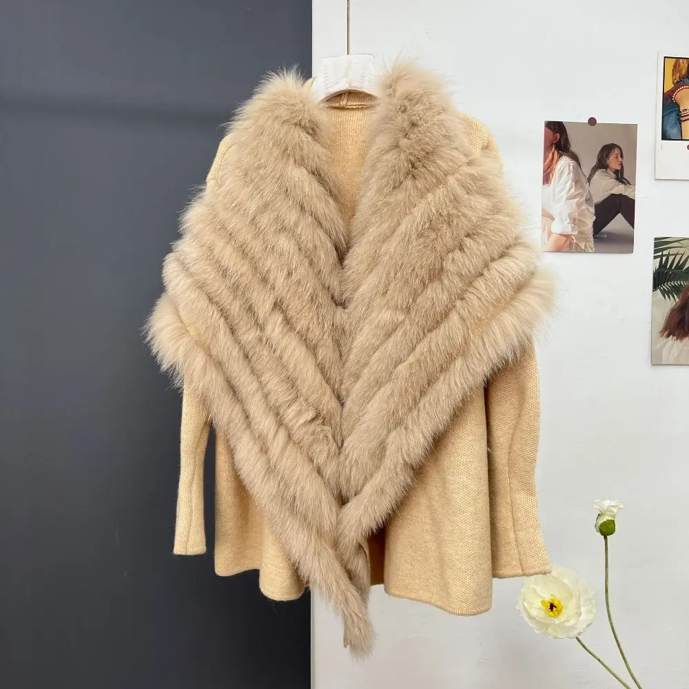 2024 Autumn Winter New Fashion Style Fox Fur Sweater Mid-length Knitting Coat Feamel Cardigan Sweater Jacket Women's Sweater