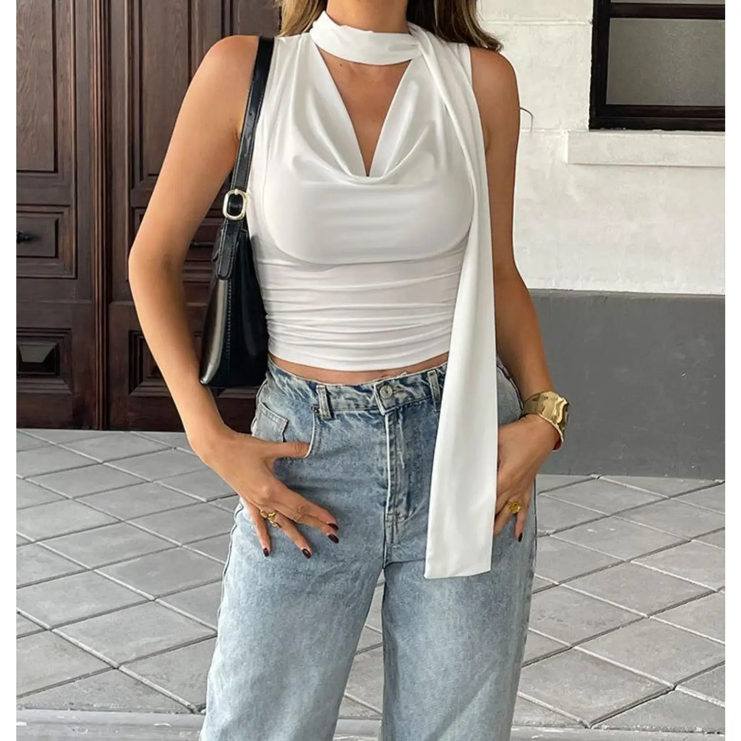 Solid Tank Summer New Women Sexy Sleeveless V-Neck Lady Top Fashion Bandage Streetwear Casual Slim Tank Elegant Knitted Clothing