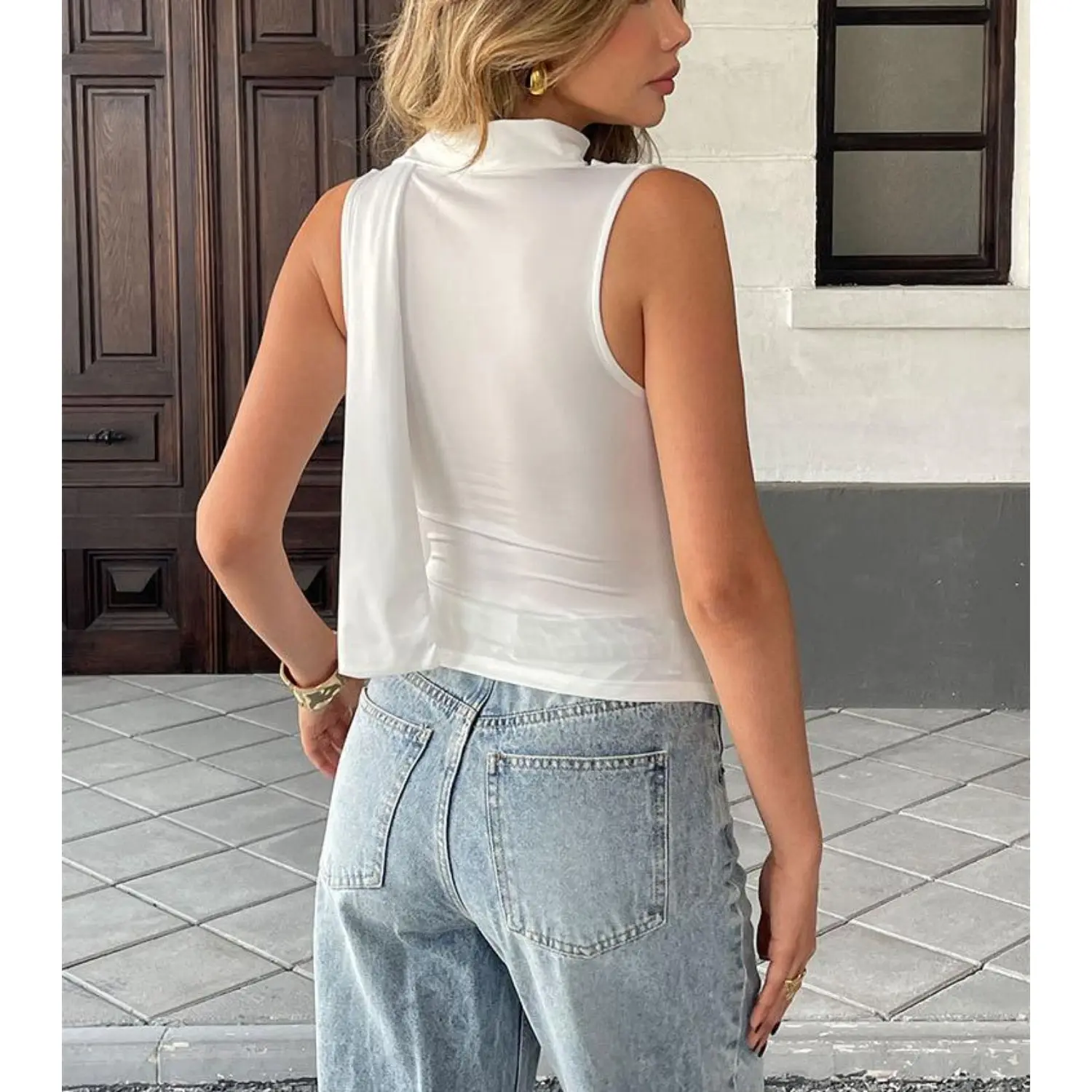 Solid Tank Summer New Women Sexy Sleeveless V-Neck Lady Top Fashion Bandage Streetwear Casual Slim Tank Elegant Knitted Clothing