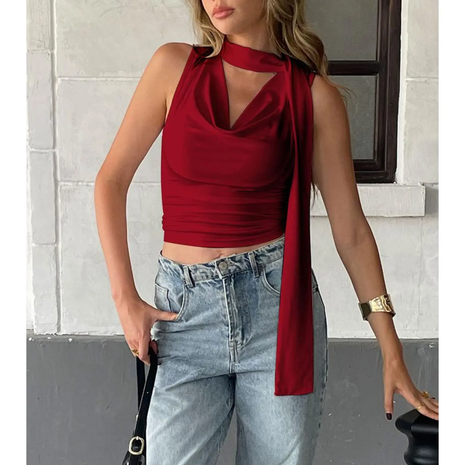 Solid Tank Summer New Women Sexy Sleeveless V-Neck Lady Top Fashion Bandage Streetwear Casual Slim Tank Elegant Knitted Clothing