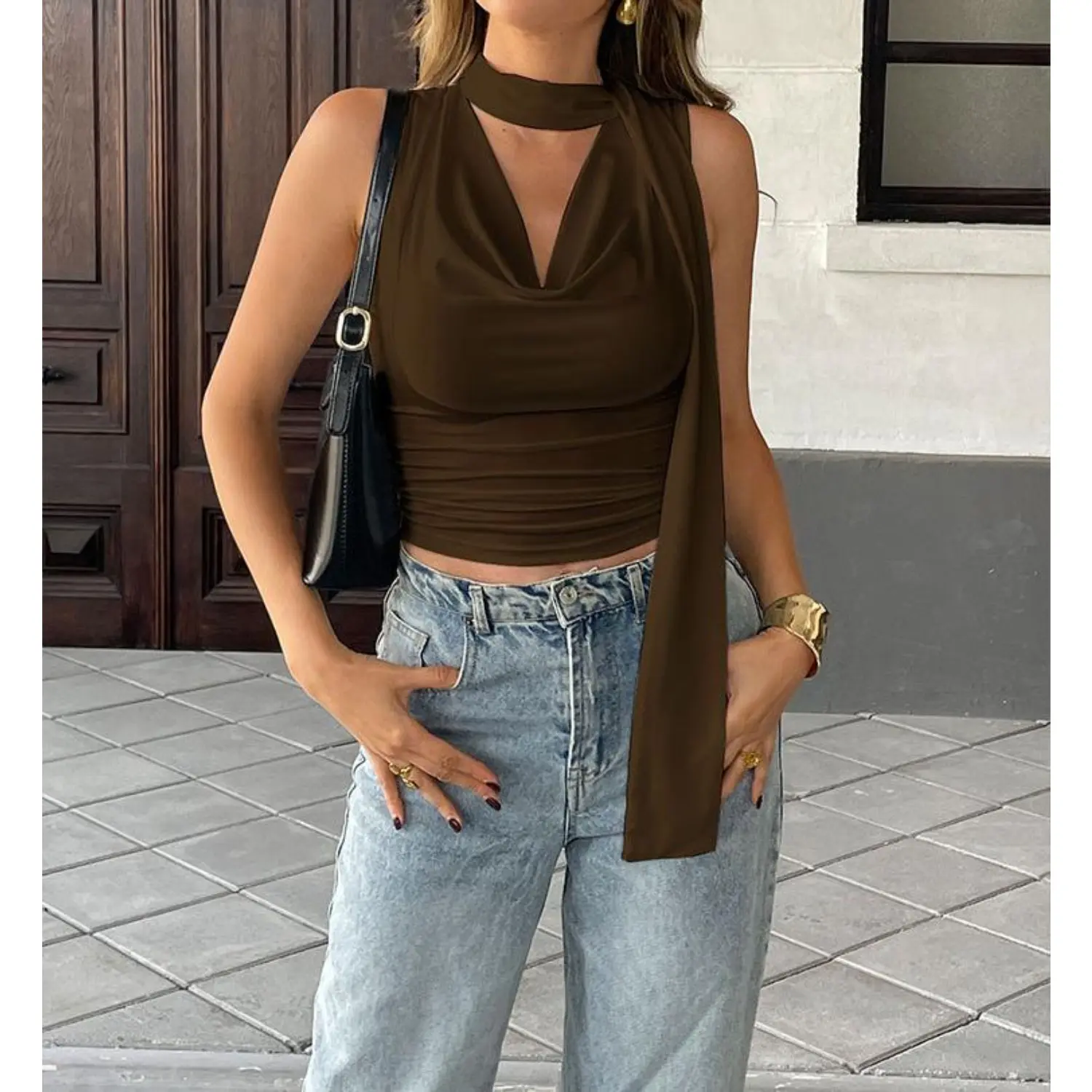 Solid Tank Summer New Women Sexy Sleeveless V-Neck Lady Top Fashion Bandage Streetwear Casual Slim Tank Elegant Knitted Clothing