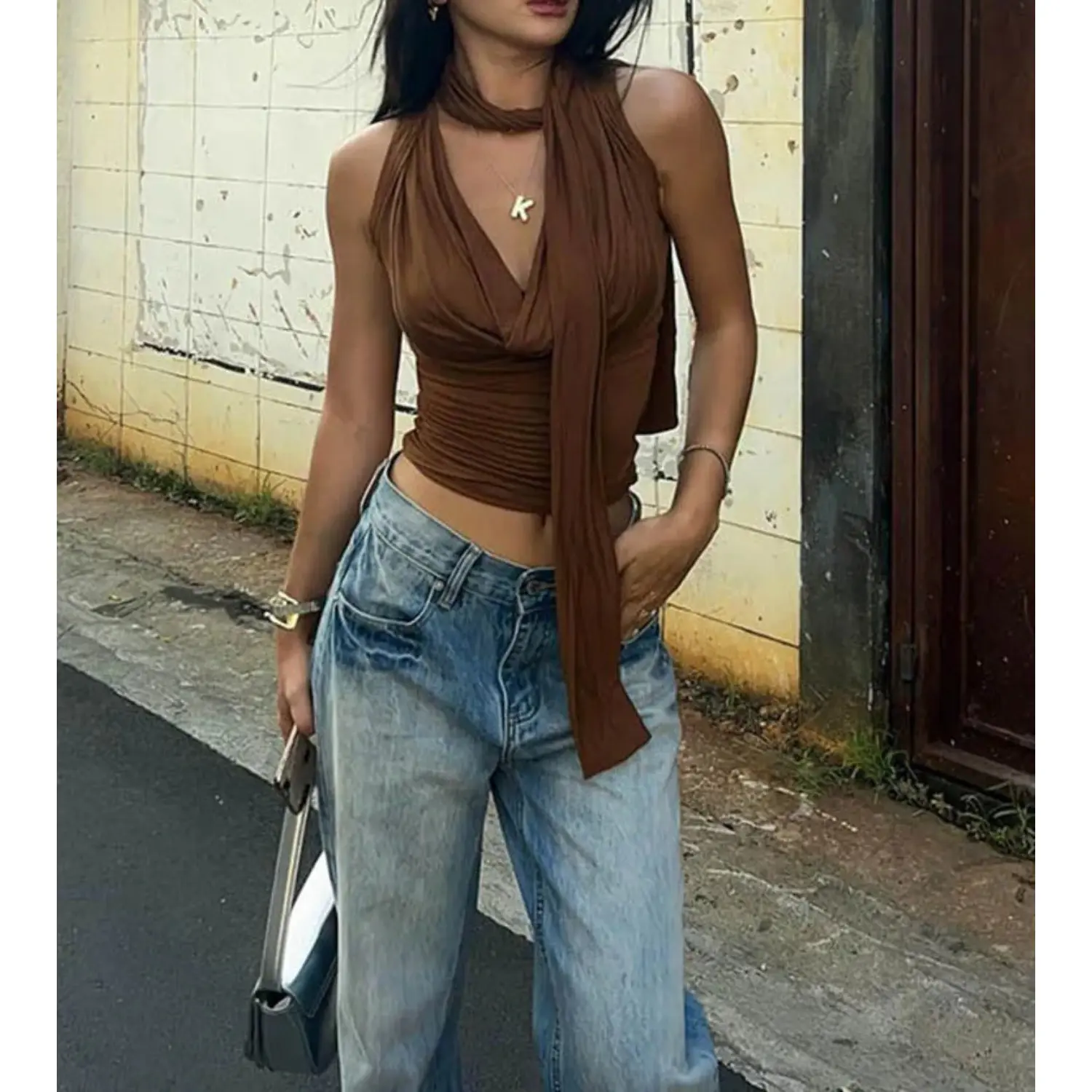 Solid Tank Summer New Women Sexy Sleeveless V-Neck Lady Top Fashion Bandage Streetwear Casual Slim Tank Elegant Knitted Clothing
