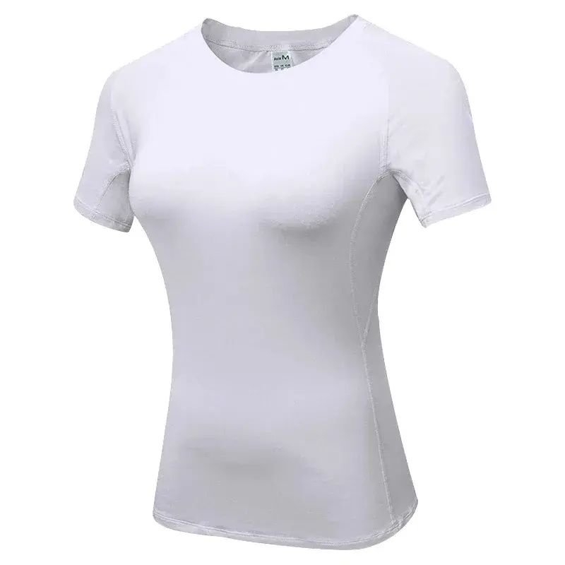 Summer Women Solid Short Sleeved Sports T-shirt Round Neck Tight Fitting Breathable Shirt Quick Drying Exercise Yoga Suit