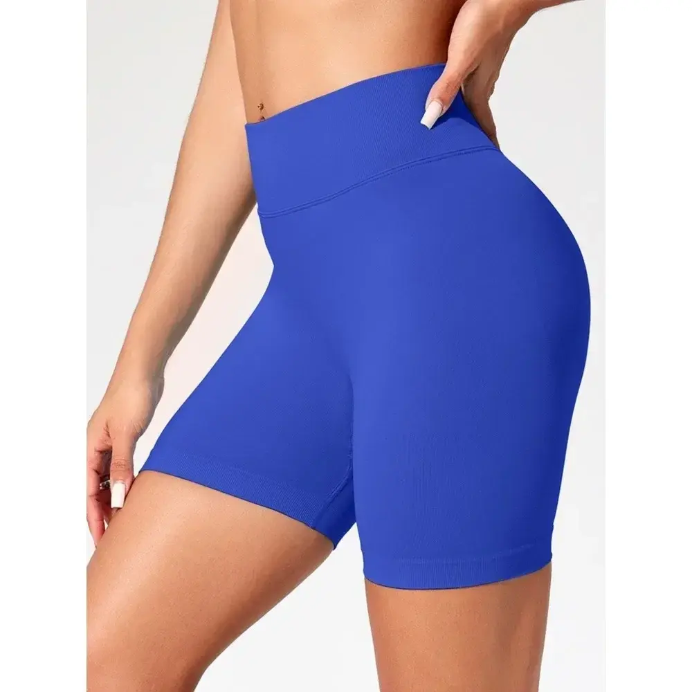 Summer Women Solid Color Three Waist Gym Shorts High Waist Sexy Peach Buttocks Tight Elastic Leggings Yoga Exercise Shorts