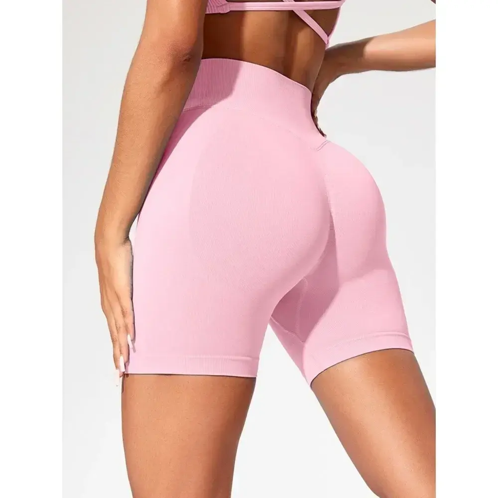 Summer Women Solid Color Three Waist Gym Shorts High Waist Sexy Peach Buttocks Tight Elastic Leggings Yoga Exercise Shorts