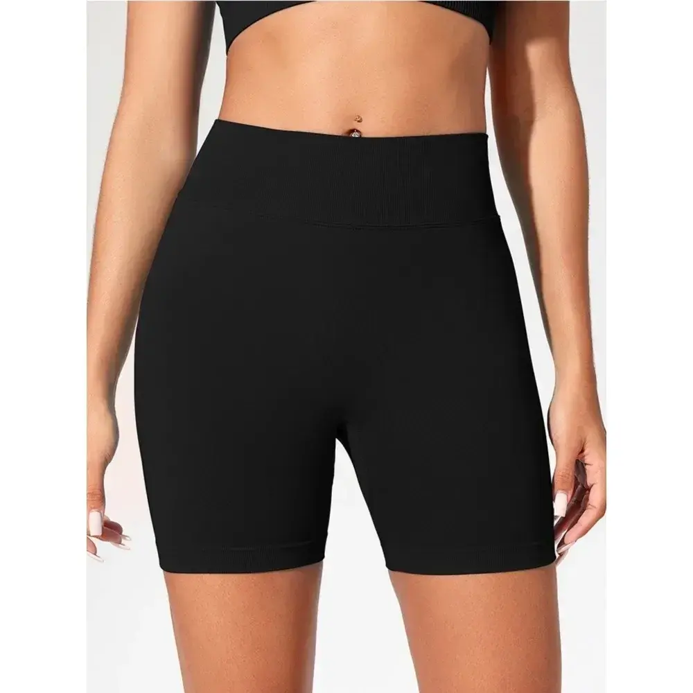 Summer Women Solid Color Three Waist Gym Shorts High Waist Sexy Peach Buttocks Tight Elastic Leggings Yoga Exercise Shorts