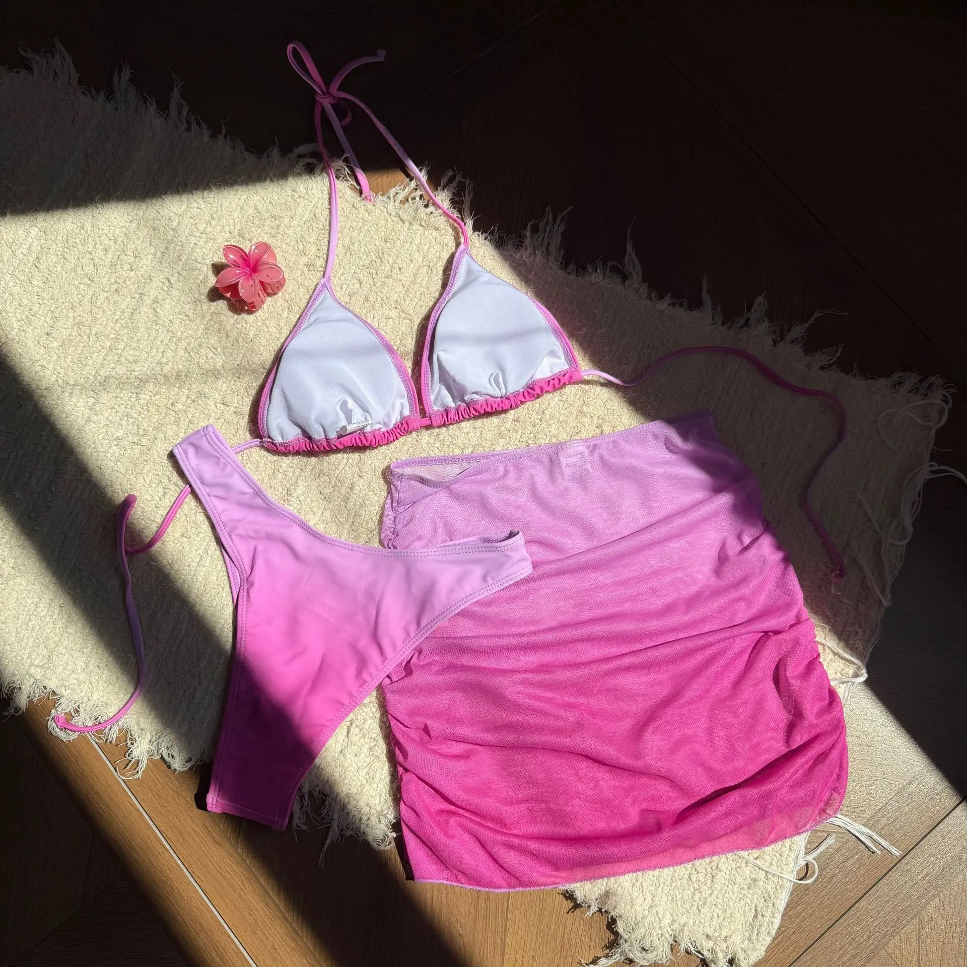 2025 new Gradient Women's Split Three-Piece Swimsuit Bikini Beach Swimsuit
