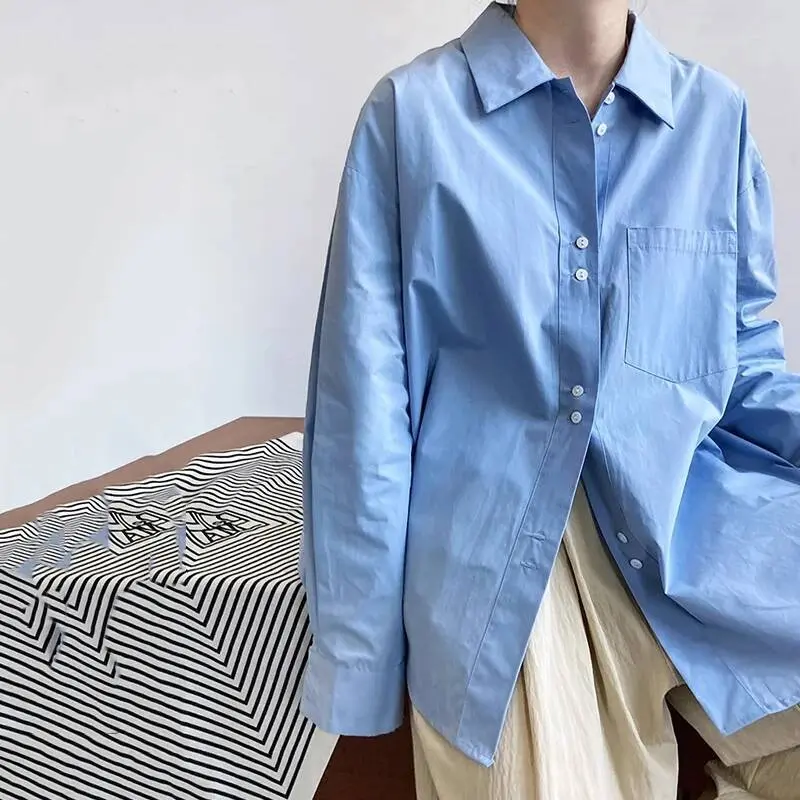 LANMREM Chic French Style Women's White Shirt 2025 New Long Sleeved Niche Single Breasted Korean Trend Casual Loose Tops 2DB3010