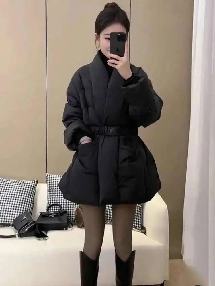 LANMREM Cotton Padded Coat With Belt Long Sleeves Big Size Solid Warm Jacket 2024 Winter New Female Fashion Streetwear 2Z288516