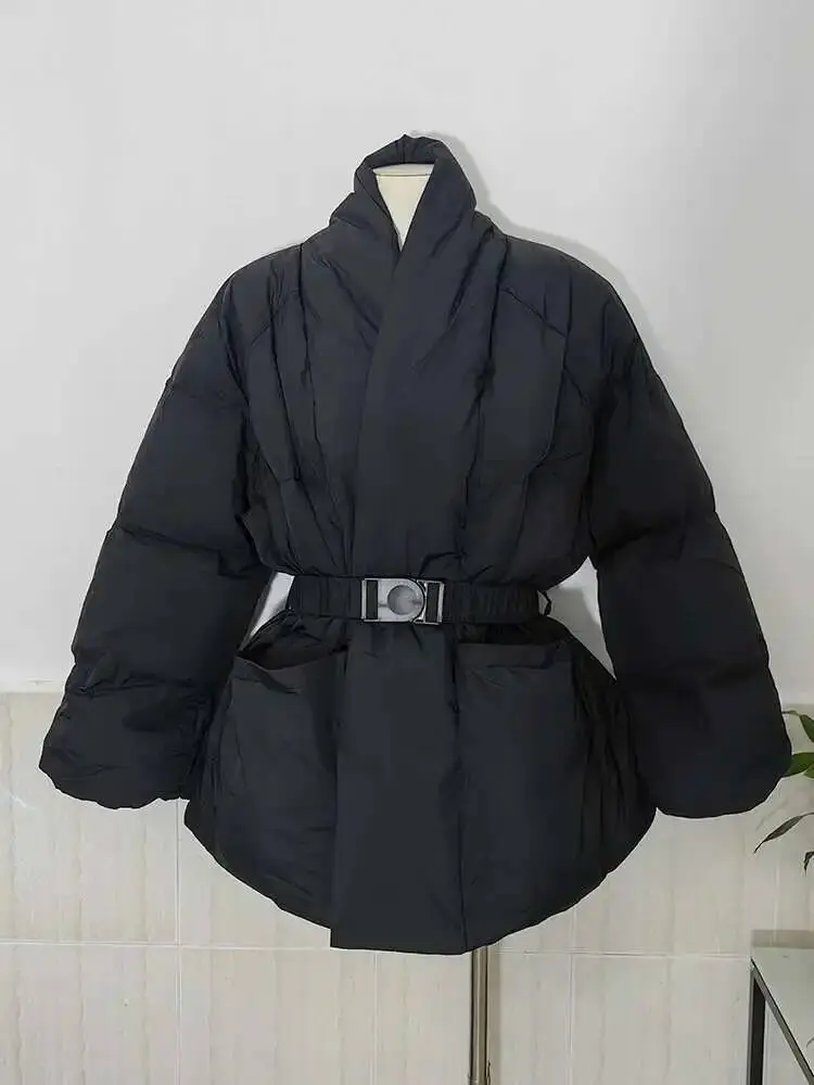LANMREM Cotton Padded Coat With Belt Long Sleeves Big Size Solid Warm Jacket 2024 Winter New Female Fashion Streetwear 2Z288516