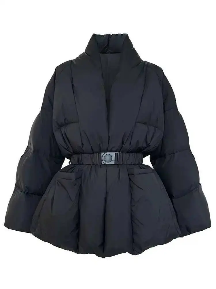 LANMREM Cotton Padded Coat With Belt Long Sleeves Big Size Solid Warm Jacket 2024 Winter New Female Fashion Streetwear 2Z288516