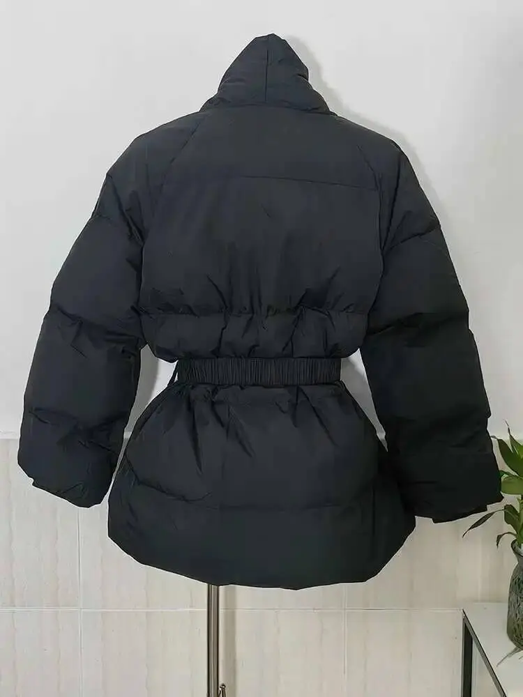 LANMREM Cotton Padded Coat With Belt Long Sleeves Big Size Solid Warm Jacket 2024 Winter New Female Fashion Streetwear 2Z288516