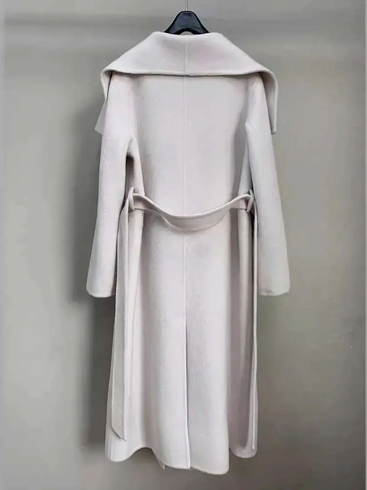 LANMREM Women Double Sided Cashmere Coat Made Of Alpaca Wool Lapel Belt Gathered Wasit Minimalism Coats Winter 2024 New 2Z2683