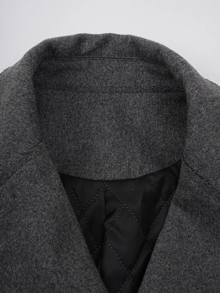 LANMREM Woolen Gray Blazers Women Notched Collar Long Sleeves Single Button Irregular Coats 2024 Winter New Office Lady 25A8452