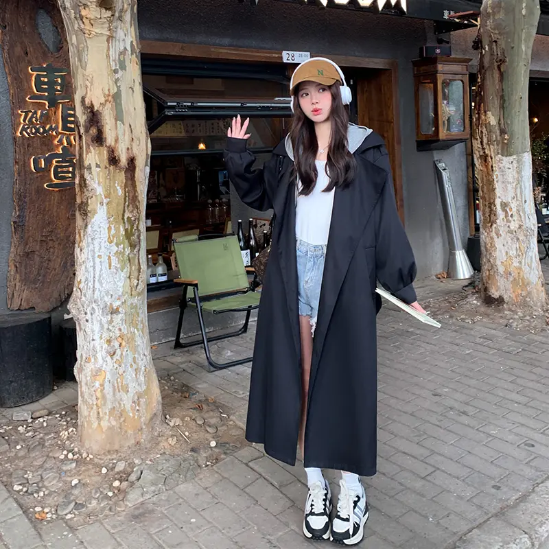 LANMREM Black Elegant High-End Trench Coat For Women Bandage Cardigan Over-Knee Windbreaker Korean Chic Famale Clothing 2DB3801