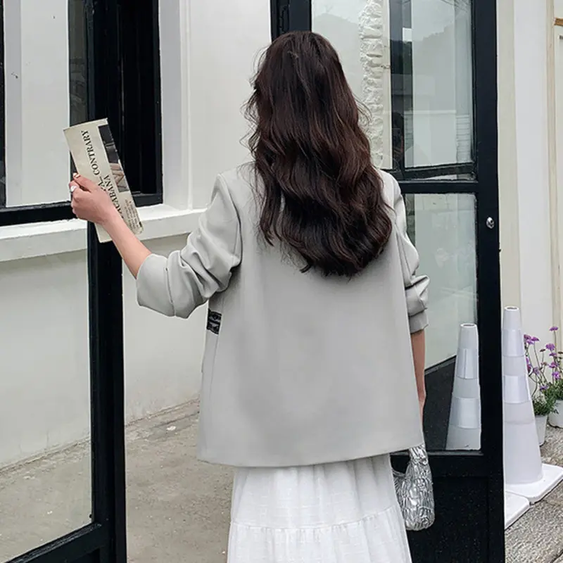 LANMREM Niche Chic Round Collar Single Breasted Women's Blazer Jacket 2025 New Korean Lace Patchwork Design Suit Coat 2DB3649