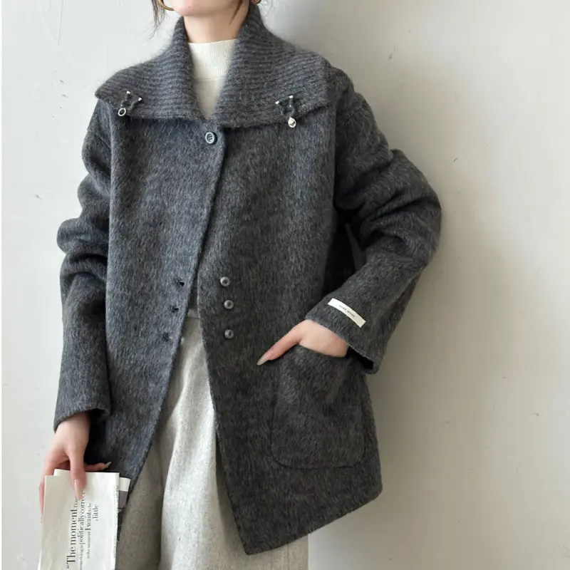 LANMREM Knitting Lapel Collar Long Sleeve Drop Shoulder Women's Double Sided Woolen Coat Autumn Winter Famale Clothing 2DB4151