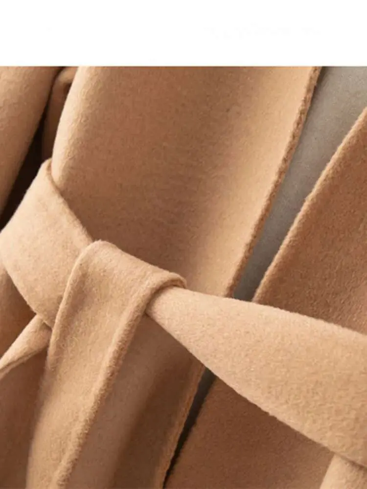 LANMREM Korean Style Double-sided Wool Coat Women's Short V-neck Small High-end Handmade Woolen Belt Coats Autumn Winter 2R3740