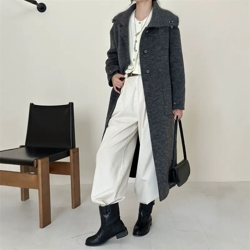 LANMREM Knitting Lapel Collar Long Sleeve Drop Shoulder Women's Double Sided Woolen Coat Autumn Winter Famale Clothing 2DB4151