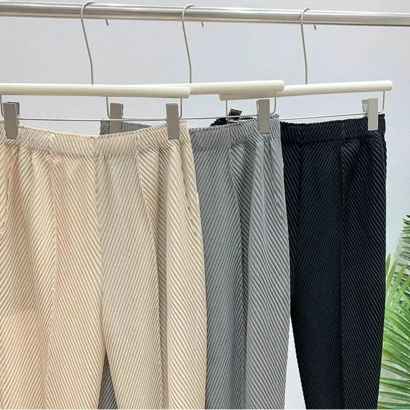 LANMREM Pleated 2025 New Summer High Waist Fish Scale Long Pants Casual Elastic Harem Pants Versatile Loose Trousers 2DB3744