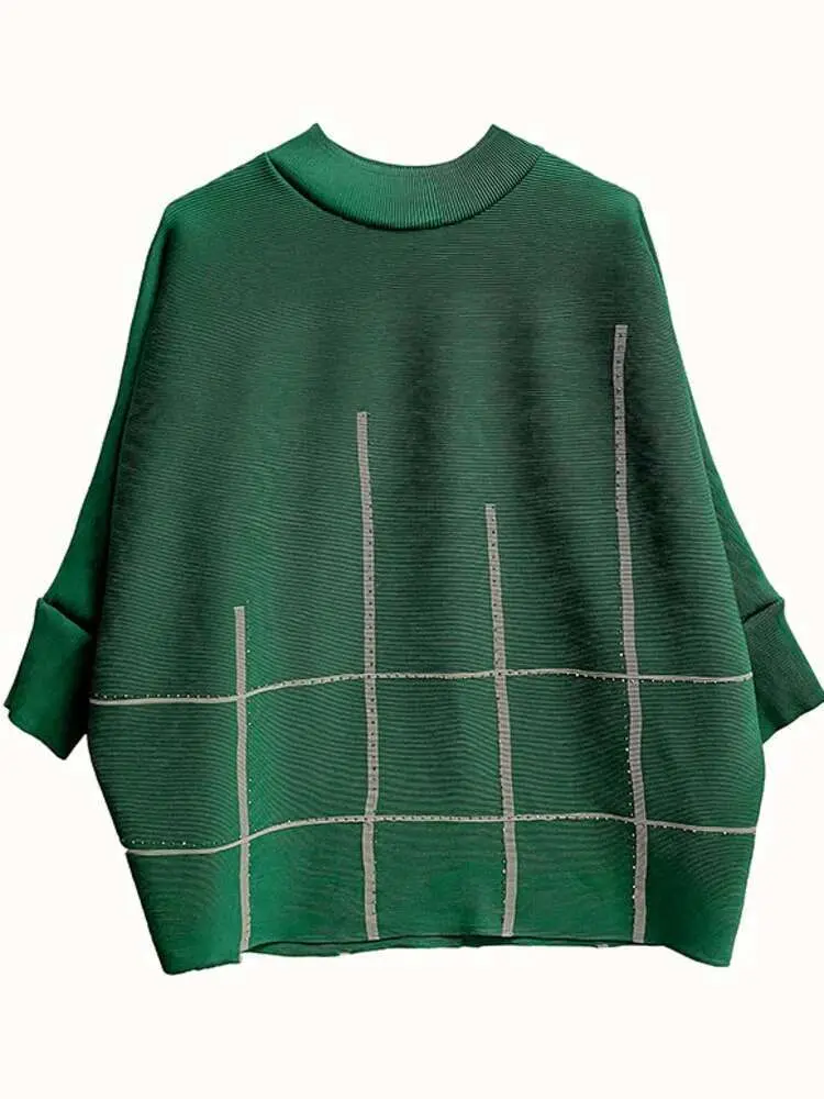 LANMREM Pleated Casual T-shirt Womne's High Turtleneck Batwing Sleeve Contrast Color Tops 2025 Spring New Clothing 2Z2284