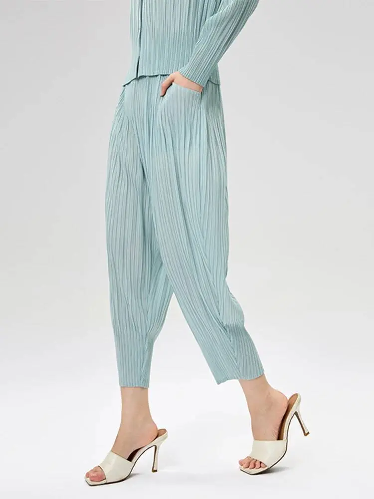 LANMREM High Quality 2025 Summer New Loose Women's Carrot Pants Simple Breathable Casual Elastic Waist Harem Trousers 2DB3527