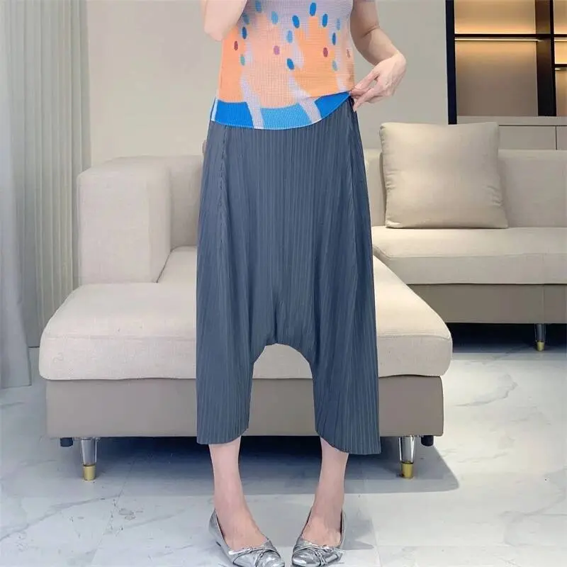 LANMREM Nniche Chic Suspender Harem Pants Women's 2025 New Casual Loose Trousers Pleated Elastic Waist Ankle-length Pants DB4050