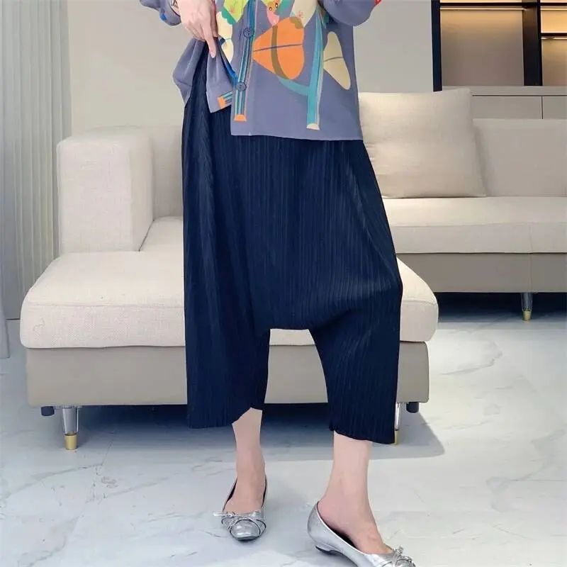 LANMREM Nniche Chic Suspender Harem Pants Women's 2025 New Casual Loose Trousers Pleated Elastic Waist Ankle-length Pants DB4050