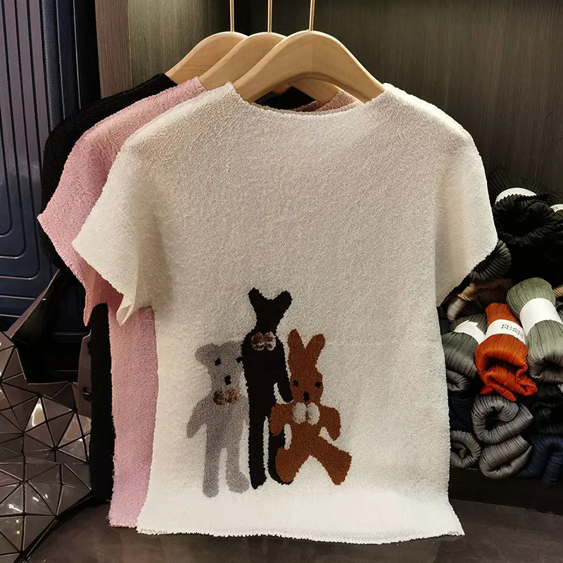 LANMREM High Quality Cartoon Fashion Printed T-shirt Summer 2025 New Design Women's Round Neck Short Sleeve Pullover Top 2DB3171