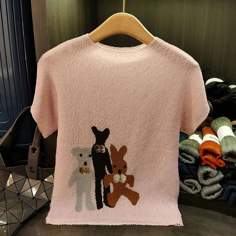 LANMREM High Quality Cartoon Fashion Printed T-shirt Summer 2025 New Design Women's Round Neck Short Sleeve Pullover Top 2DB3171