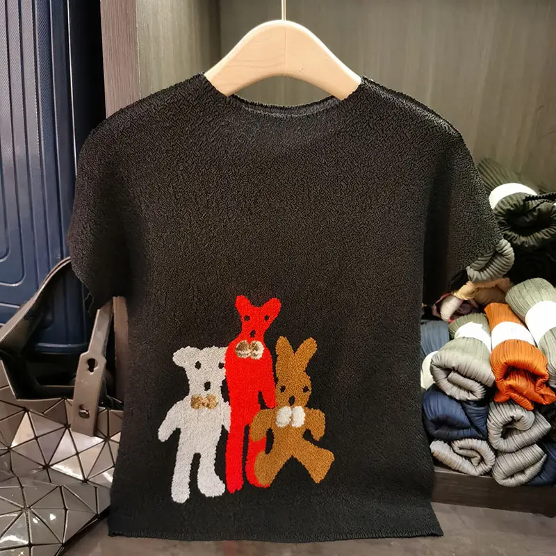LANMREM High Quality Cartoon Fashion Printed T-shirt Summer 2025 New Design Women's Round Neck Short Sleeve Pullover Top 2DB3171