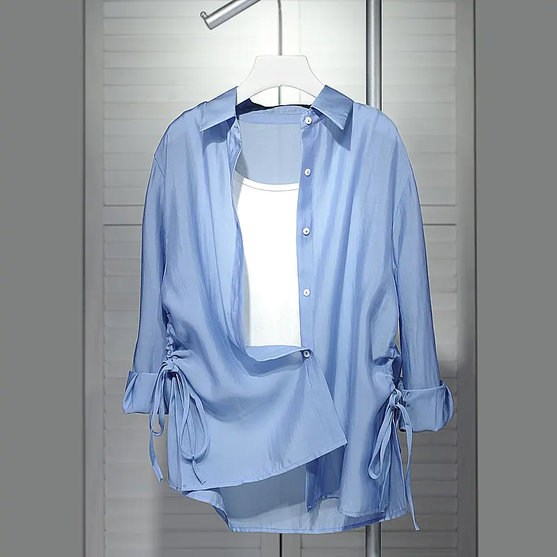 LANMREM Lightweight Sunscreen Long Sleeve Shirt Women's 2025 New Summer Soft Outerwear Drawstring Breathable Blouse Top 2DB4089