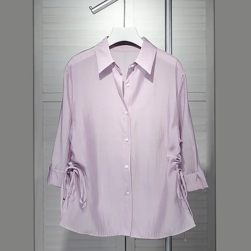 LANMREM Lightweight Sunscreen Long Sleeve Shirt Women's 2025 New Summer Soft Outerwear Drawstring Breathable Blouse Top 2DB4089