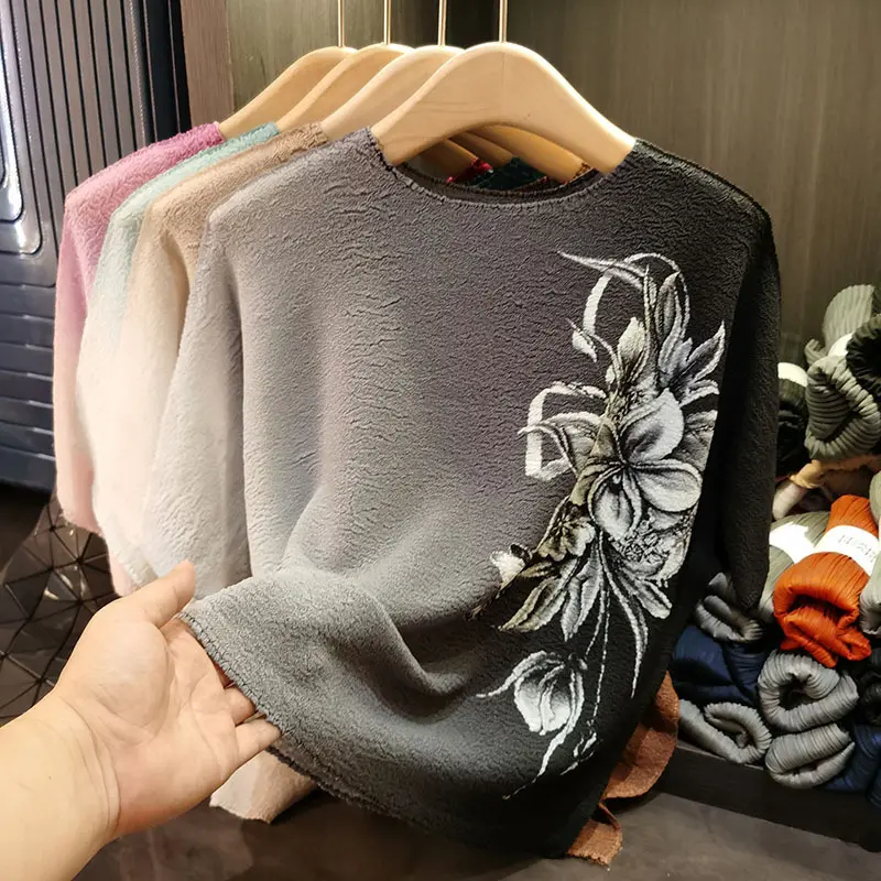 LANMREM Niche Design Ink Gradient Printing Women's T-shirts Summer 2025 New Round Neck Temperament Loose Pleated Tops 2DB3169