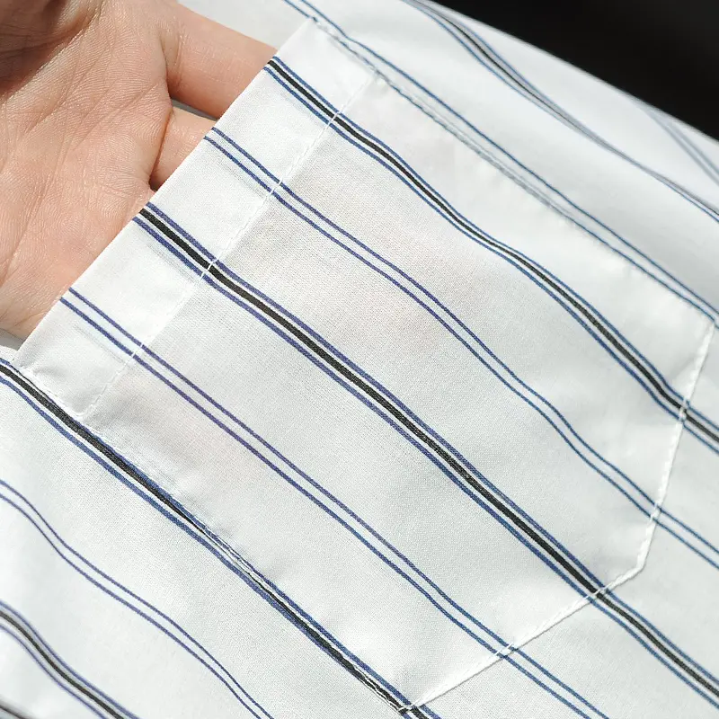 LANMREM Mid-Length White Striped Sun Protection Shirt For Women Summer Lightweight Loose Casual Long Sleeve Long Top 2DB4087