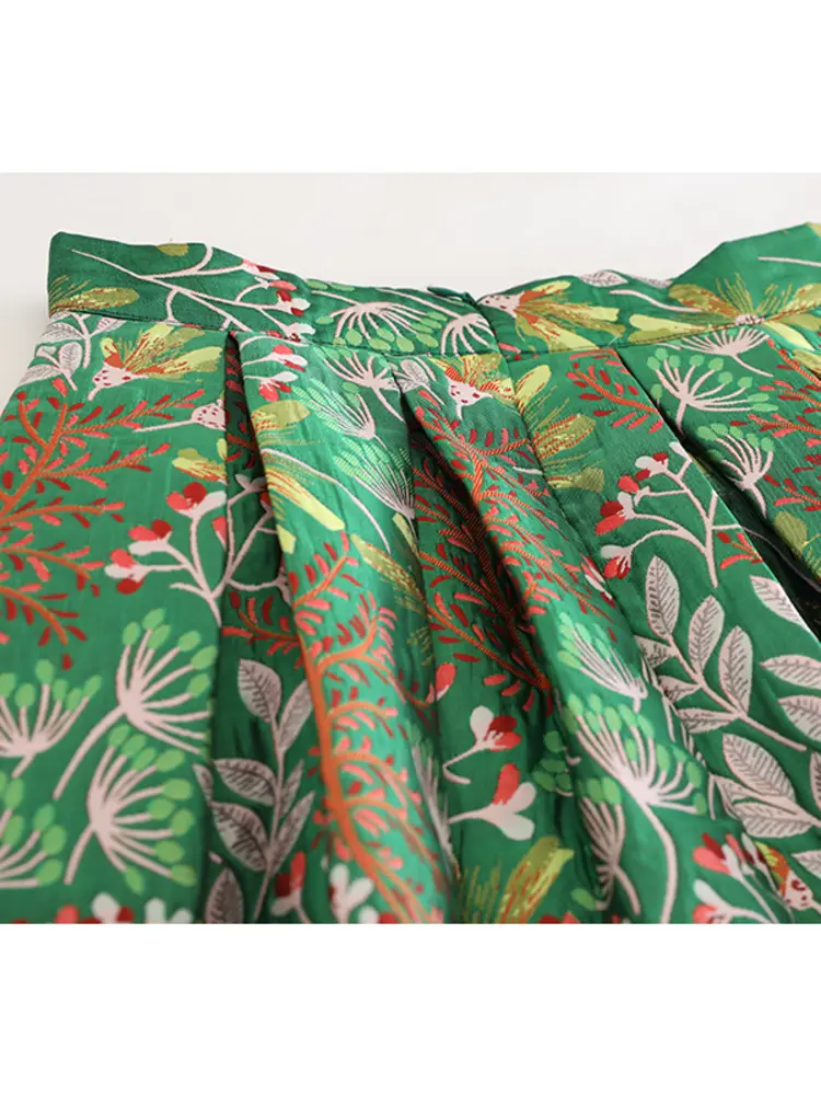 LANMREM Spring Green Jacquard Half Length Skirt Folded Ball Gown Mid Length High Waist Skirts 2025 New Famale Clothing 2DB3387